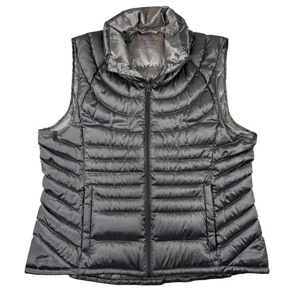 Bernardo Jackets & Blazers - Bernardo Womens XL Silver Goose Down Full Zip Quilted Puffer Vest